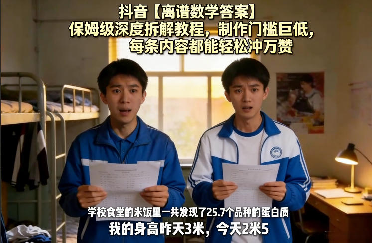 抖音【离谱数学答案】保姆级深度拆解教程，制作门槛巨低，每条内容都能轻松冲万赞，附详细步骤、高校邦