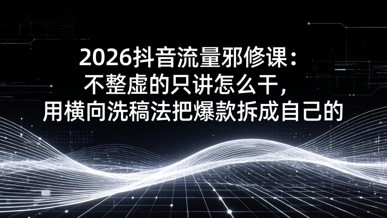 2026抖音流量邪修课：不整虚的只讲怎么干，用横向洗稿法把爆款拆成自己的、高校邦