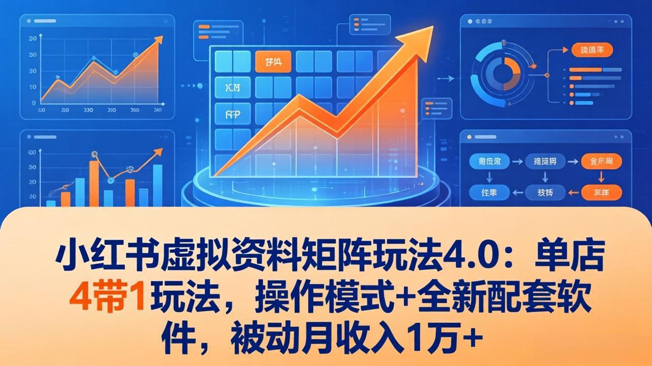 小红书虚拟资料矩阵玩法4.0：单店4带1玩法，操作模式+全新配套软件，被动月收入1万+、高校邦